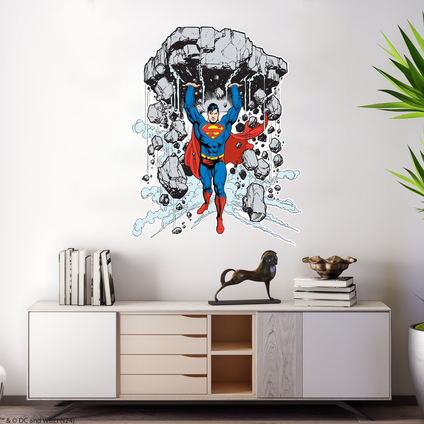 Superman Wall Sticker - Lifting Rock Sketch Wall Decal DC Superhero Art