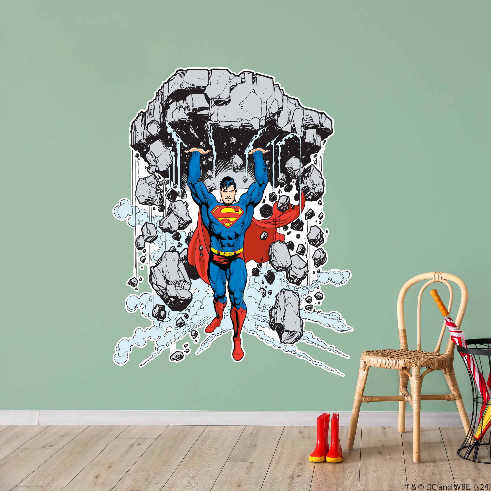 Superman Wall Sticker - Lifting Rock Sketch Wall Decal DC Superhero Ar ...
