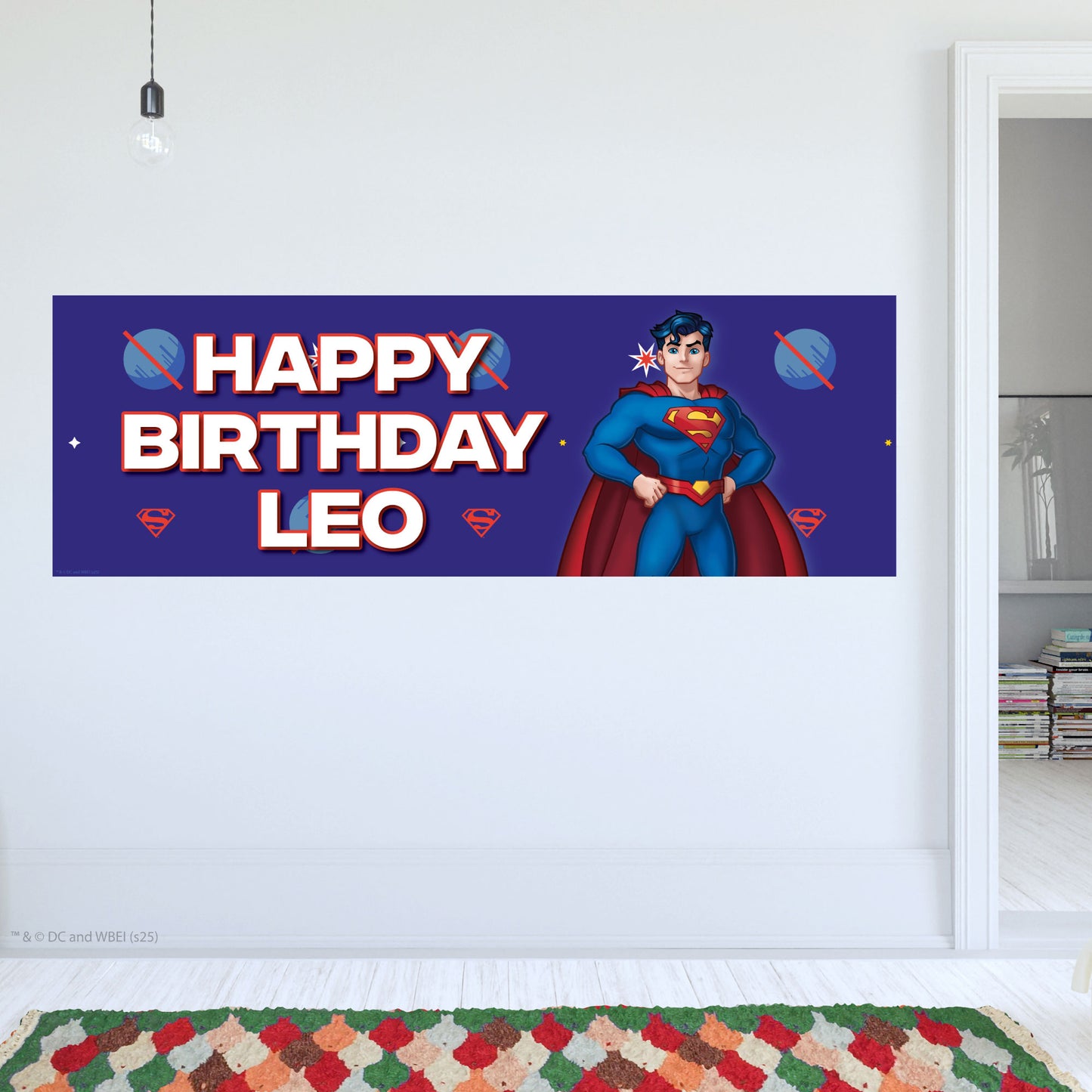 Superman Birthday - Superman Pattern Personalised Name Banner Wall Sticker
