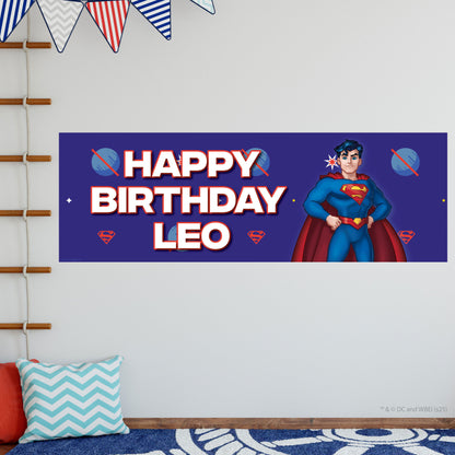 Superman Birthday - Superman Pattern Personalised Name Banner Wall Sticker
