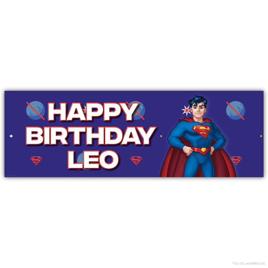 Superman Birthday - Superman Pattern Personalised Name Banner Wall Sticker