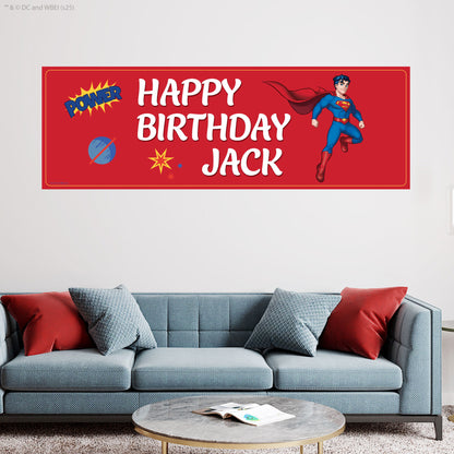 Superman Birthday - Superman Red Personalised Name Banner Wall Sticker
