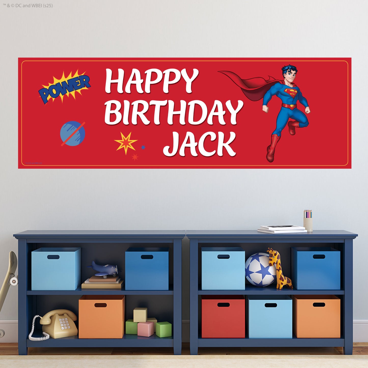 Superman Birthday - Superman Red Personalised Name Banner Wall Sticker