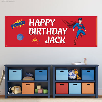 Superman Birthday - Superman Red Personalised Name Banner Wall Sticker