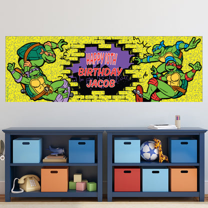 Teenage Mutant Ninja Turtles Birthday - Hole In The Wall Personalised Banner Wall Sticker