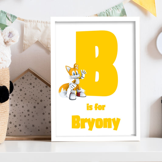 Sonic The Hedgehog Print - Tails Letter And Name Personalised Poster Wall Art