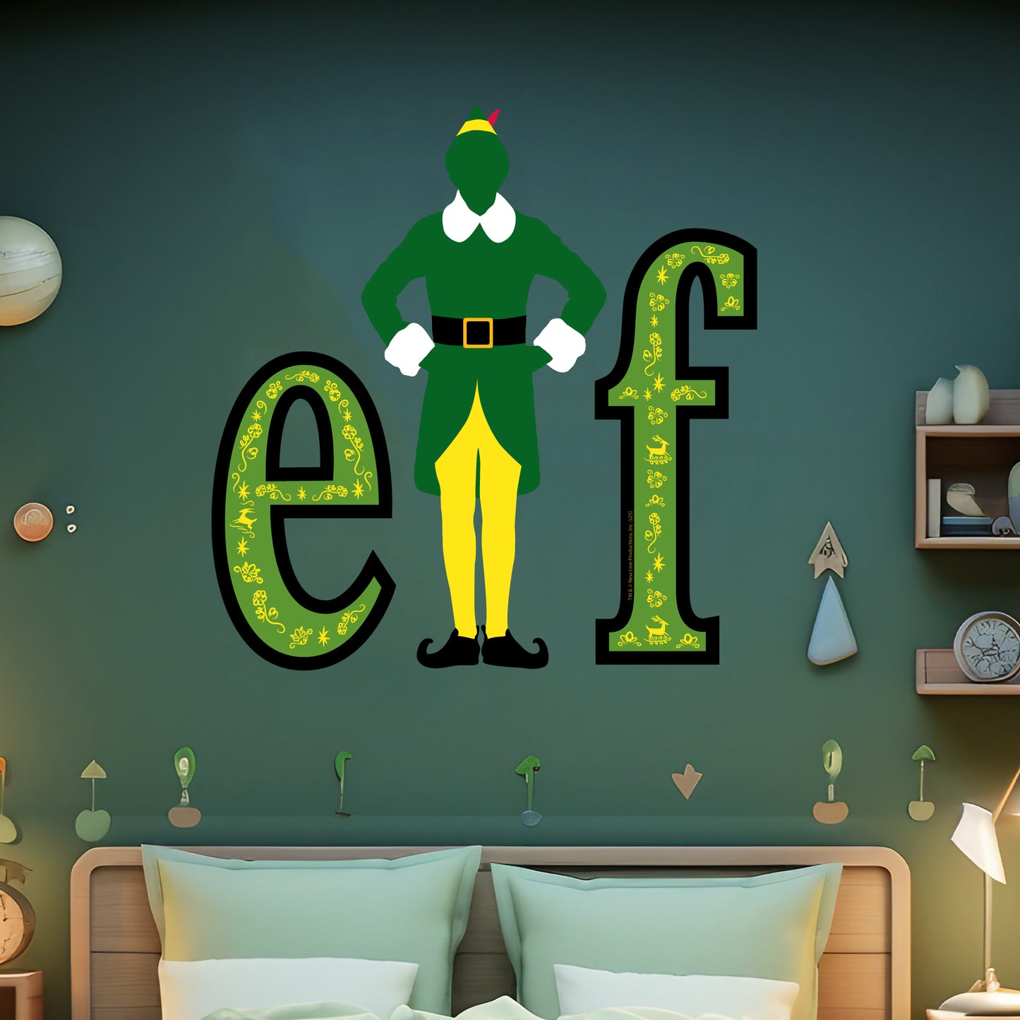Elf Wall Sticker  –  Buddy The Elf With Text Christmas Wall Art