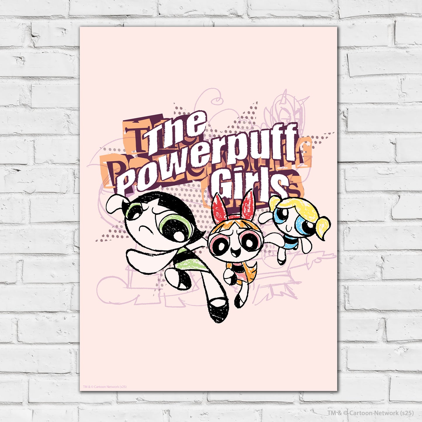 Powerpuff Girls Print  –  The Powerpuff Girls Pink Sketch Poster Superhero Wall Art