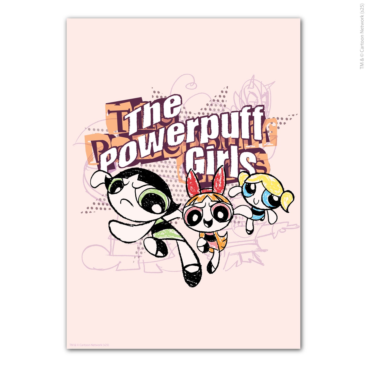 Powerpuff Girls Print  –  The Powerpuff Girls Pink Sketch Poster Superhero Wall Art
