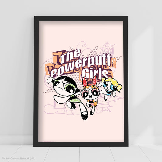 Powerpuff Girls Print  –  The Powerpuff Girls Pink Sketch Poster Superhero Wall Art
