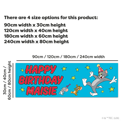 Tom And Jerry™  Birthday - Group Blue Personalised Name Banner Wall Sticker