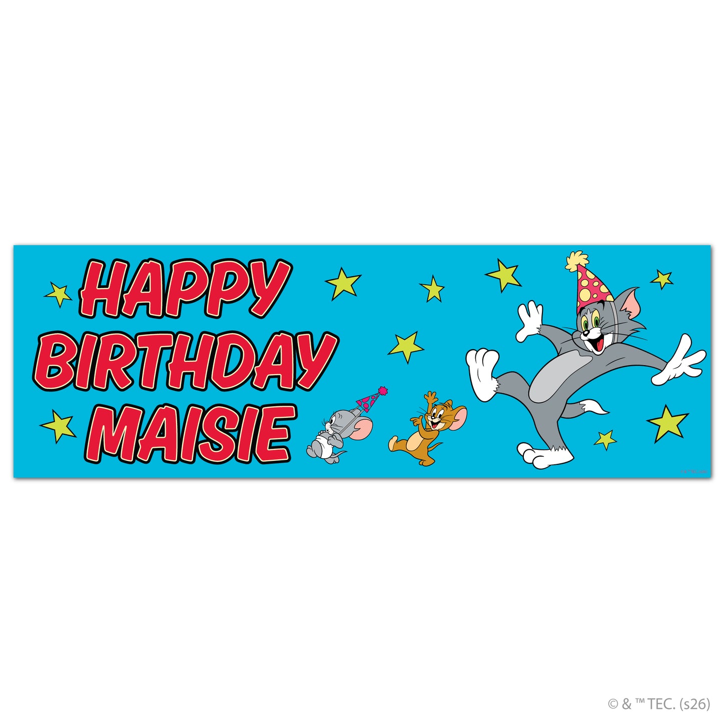 Tom And Jerry™  Birthday - Group Blue Personalised Name Banner Wall Sticker