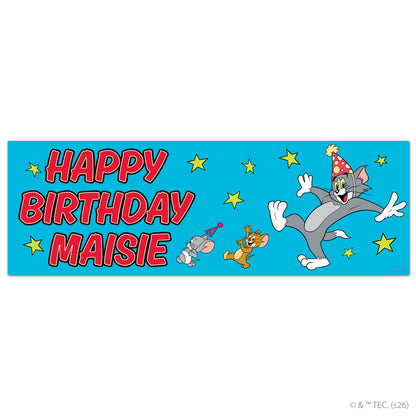 Tom And Jerry™  Birthday - Group Blue Personalised Name Banner Wall Sticker