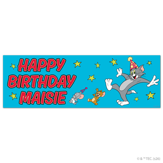 Tom And Jerry™  Birthday - Group Blue Personalised Name Banner Wall Sticker