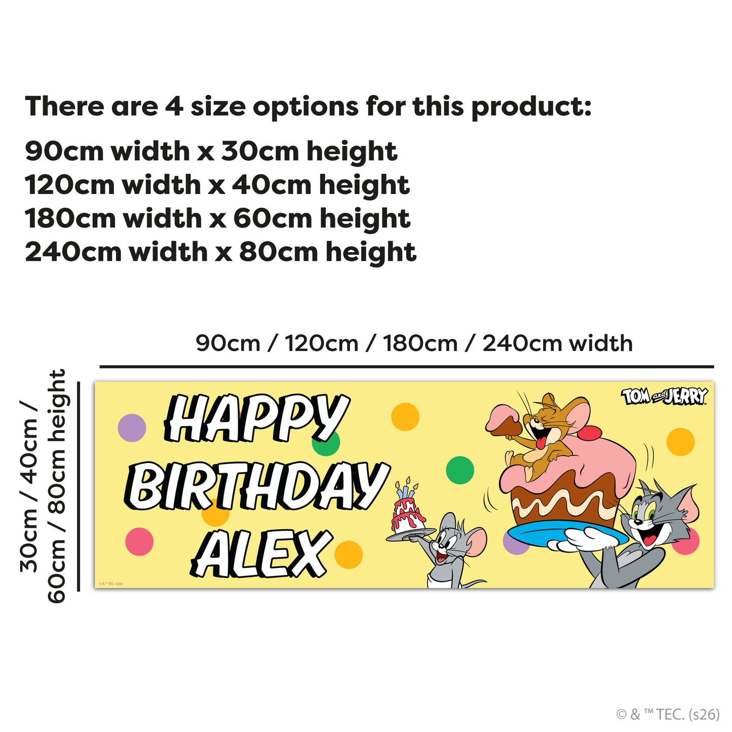 Tom And Jerry™  Birthday - Group Yellow Personalised Name Banner Wall Sticker
