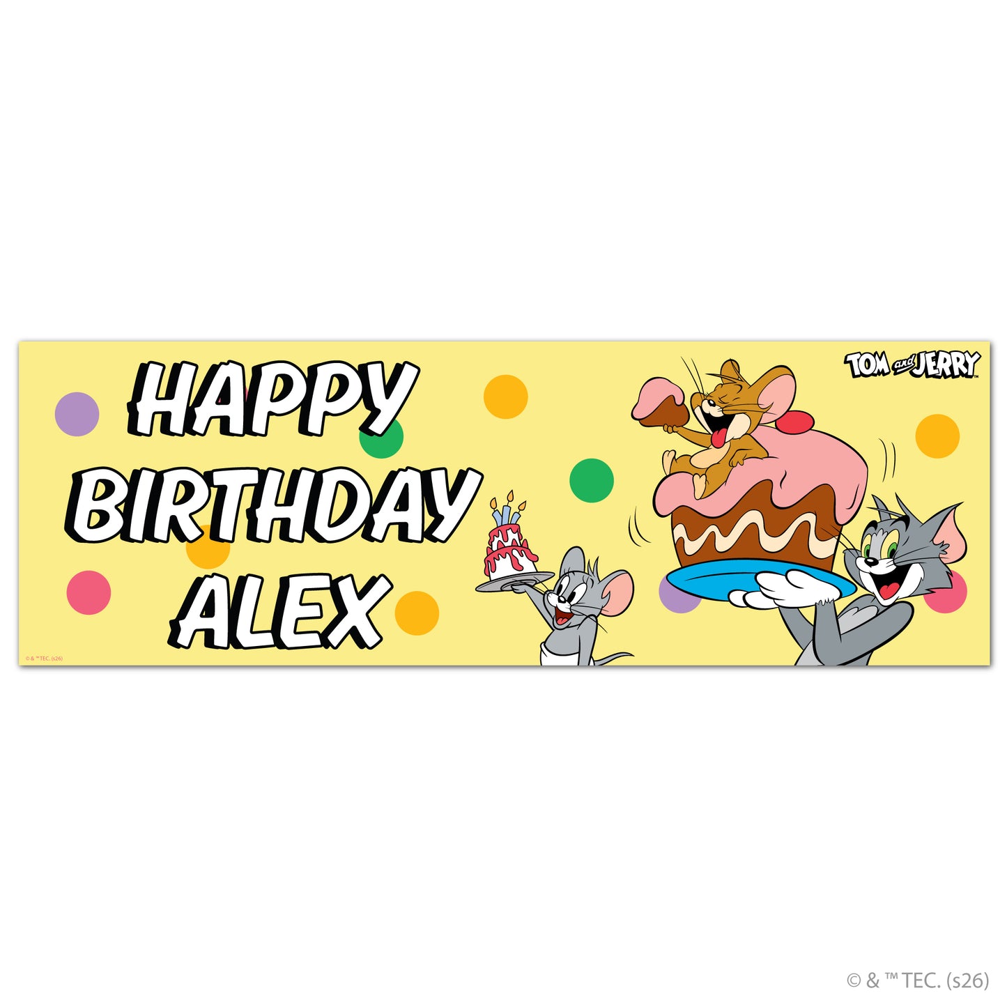 Tom And Jerry™  Birthday - Group Yellow Personalised Name Banner Wall Sticker
