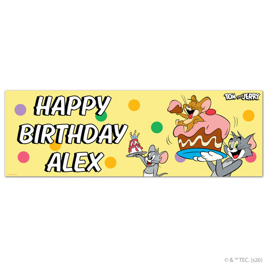 Tom And Jerry™  Birthday - Group Yellow Personalised Name Banner Wall Sticker