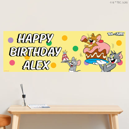 Tom And Jerry™  Birthday - Group Yellow Personalised Name Banner Wall Sticker