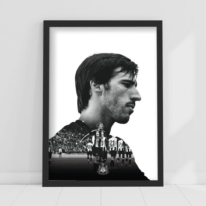 Newcastle United Sandro Tonali Black and White Portrait Print