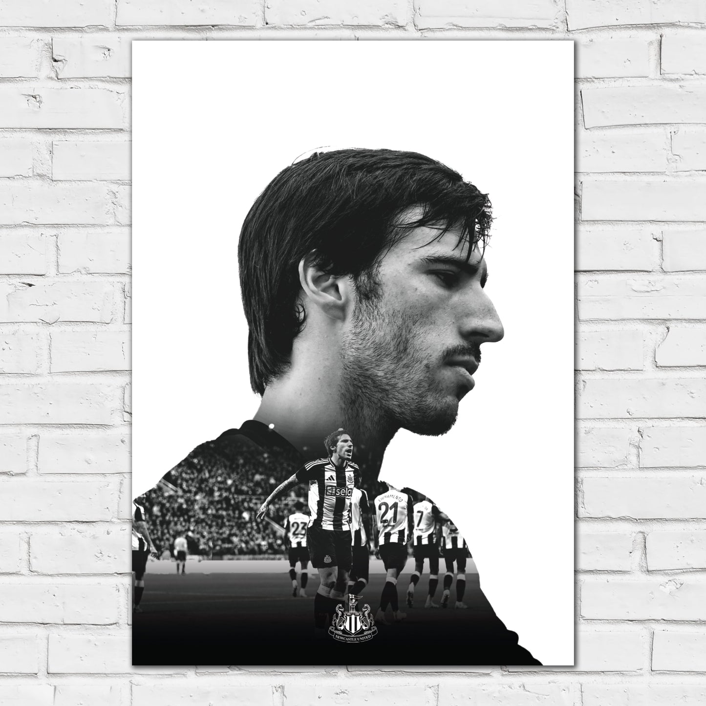 Newcastle United Sandro Tonali Black and White Portrait Print
