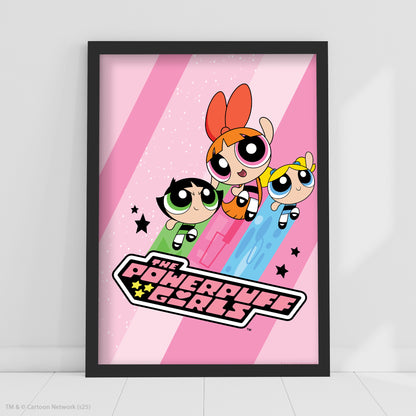 Powerpuff Girls Print  –  Trio Jumping Poster Superhero Wall Art