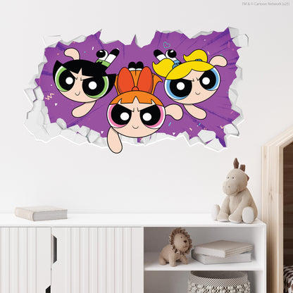 Powerpuff Girls Wall Sticker  –  Trio Purple Broken Wall Superhero Decal Art