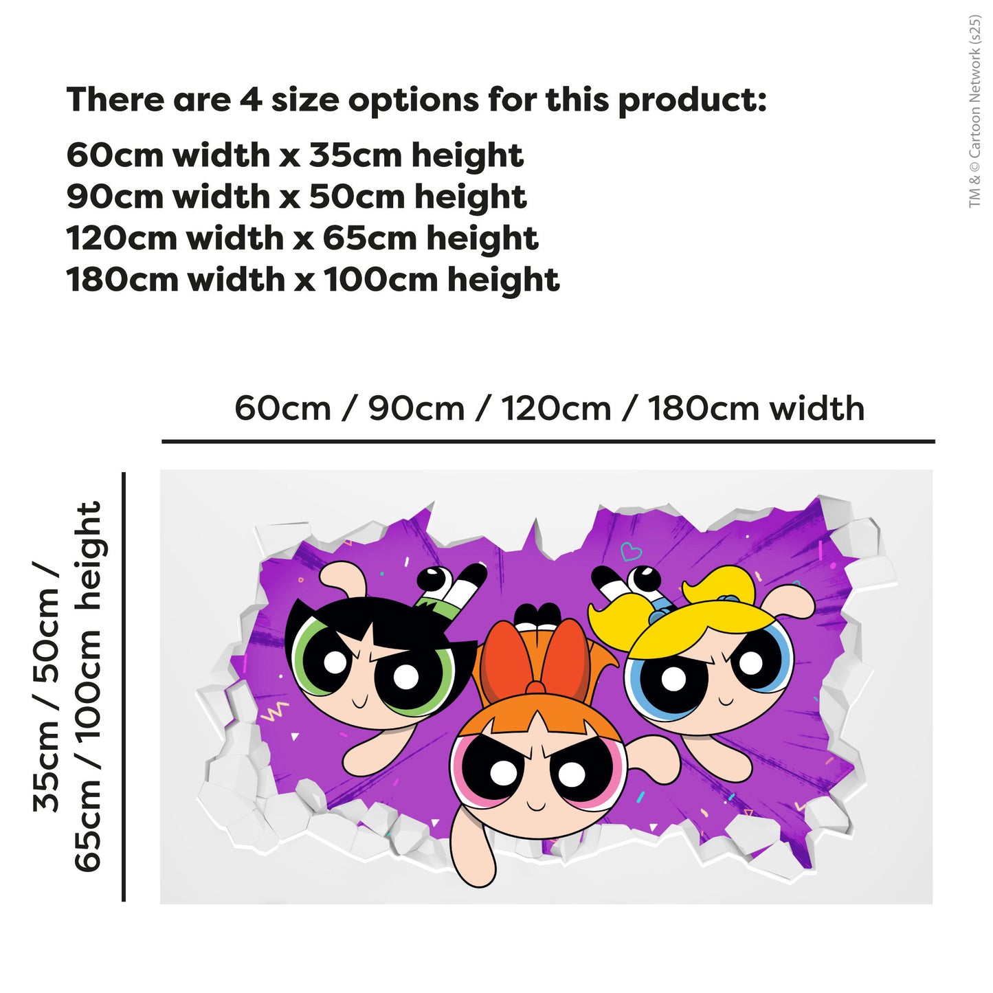 Powerpuff Girls Wall Sticker  –  Trio Purple Broken Wall Superhero Decal Art