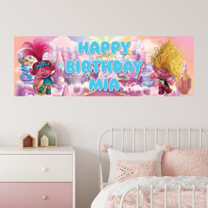 Trolls Birthday - Poppy And Viva Personalised Name Banner Wall Sticker