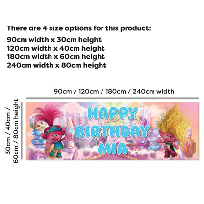 Trolls Birthday - Poppy And Viva Personalised Name Banner Wall Sticker