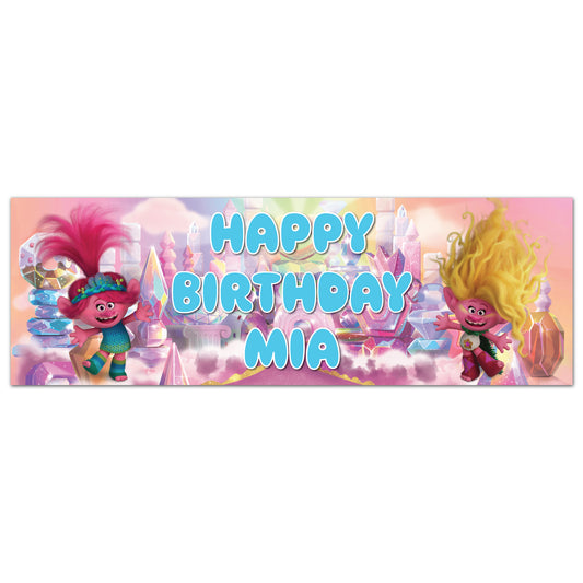 Trolls Birthday - Poppy And Viva Personalised Name Banner Wall Sticker