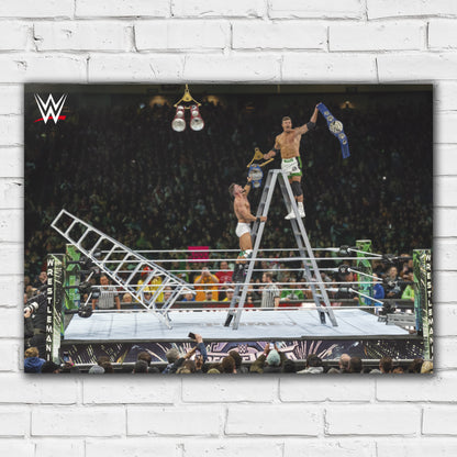 WWE Print - Grayson Waller and Austin Theory Ladder Match WrestleMania Poster Wrestling Wall Art