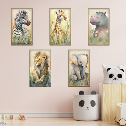 Watercolour Jungle Animal Wall Sticker - Five Animals Decal Set Wall Art