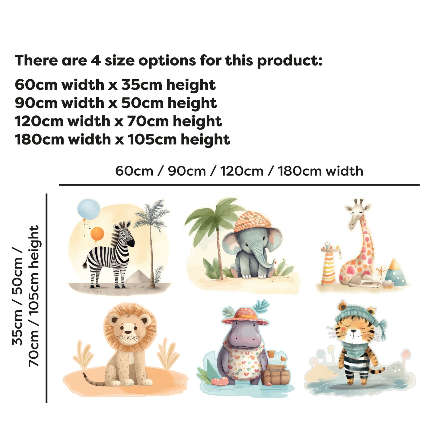 Watercolour Jungle Animal Wall Sticker - Six Animal Decal Set Wall Art