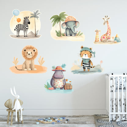 Watercolour Jungle Animal Wall Sticker - Six Animal Decal Set Wall Art
