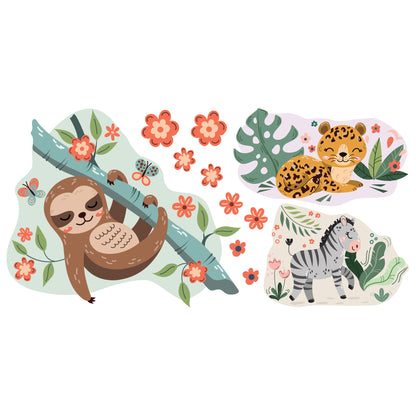 Watercolour Jungle Animal Wall Sticker - Three Animal Decal Set Wall Art