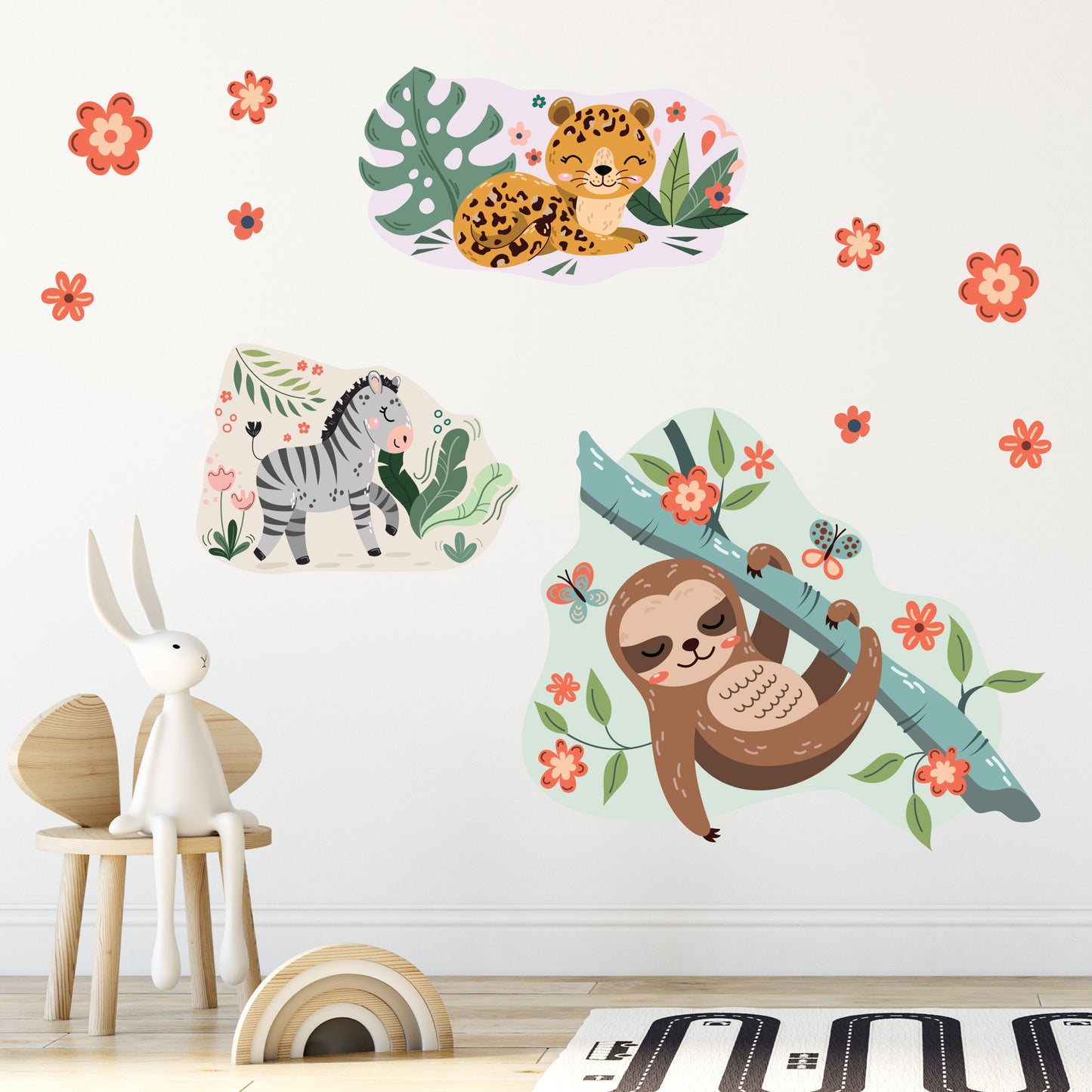 Watercolour Jungle Animal Wall Sticker - Three Animal Decal Set Wall Art