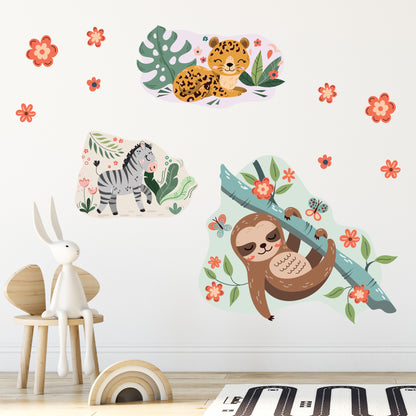 Watercolour Jungle Animal Wall Sticker - Three Animal Decal Set Wall Art