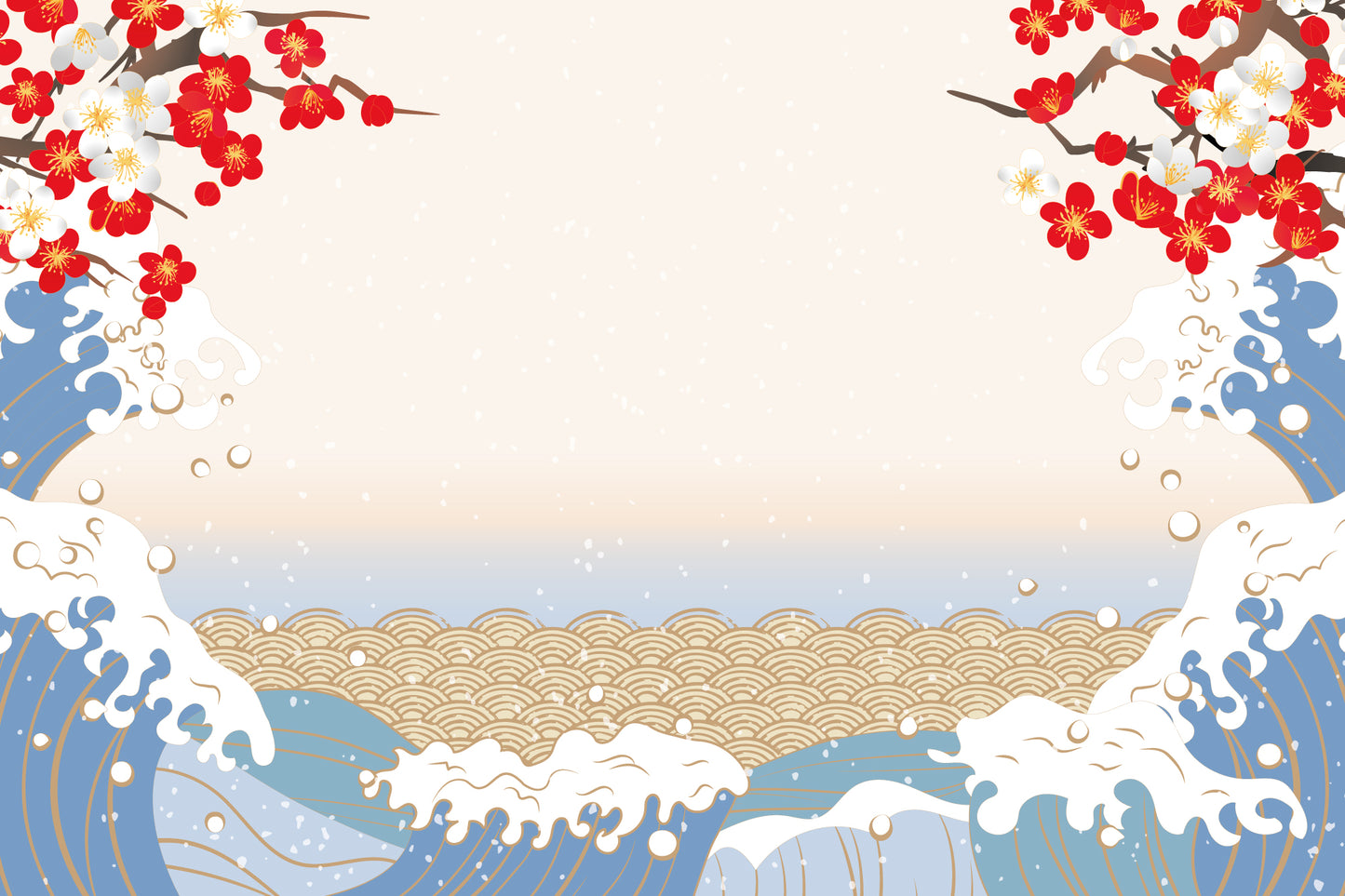 Waves And Flowers Full Wall Mural