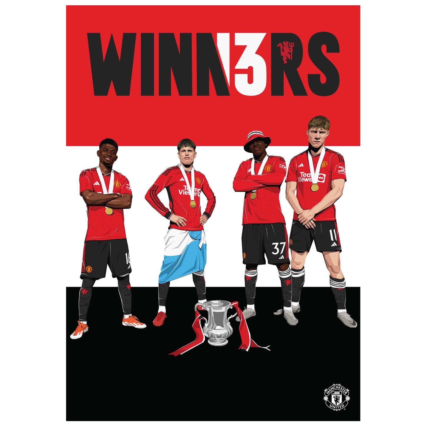 Manchester United FC Print - Winners Celebration Illustration Poster Football Wall Art