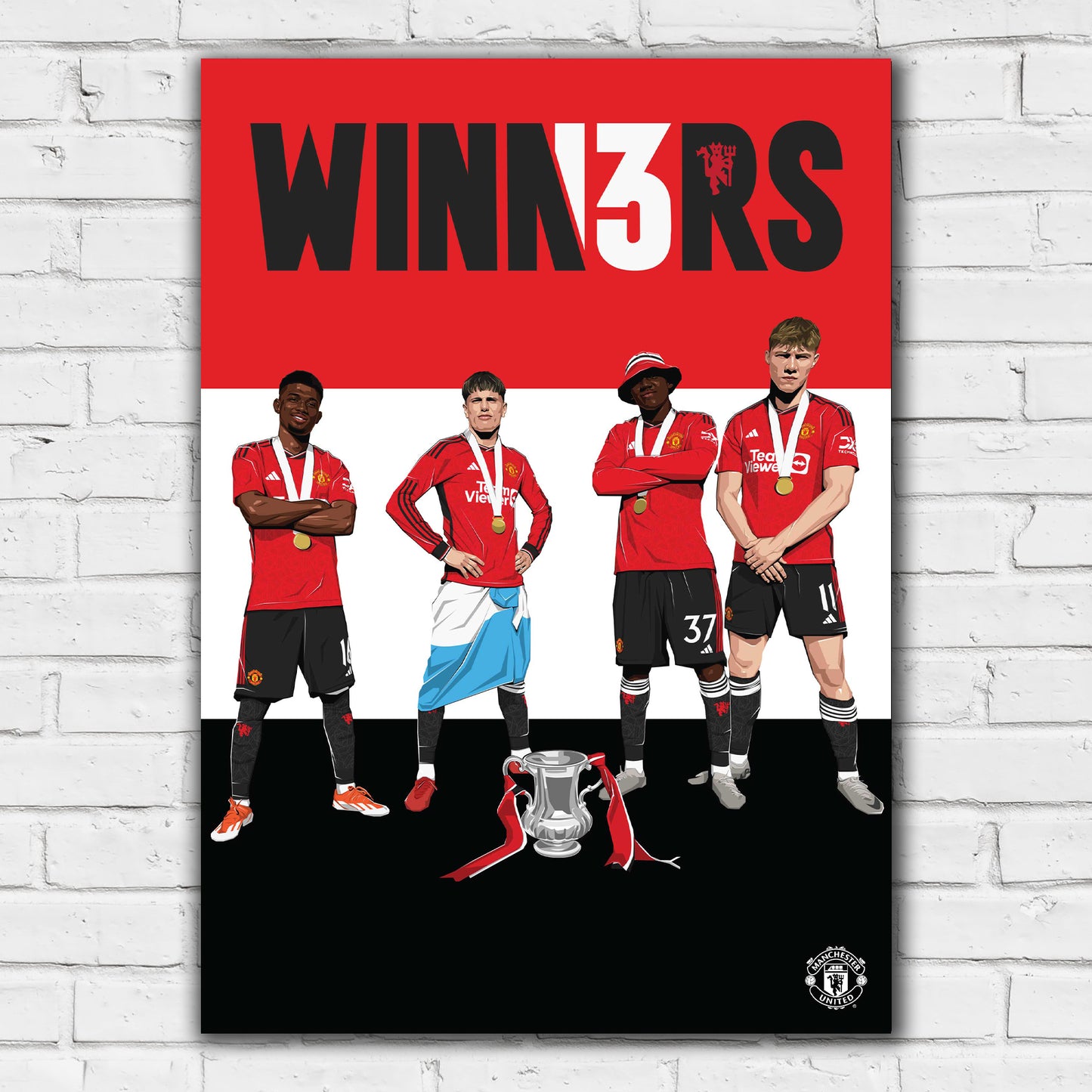 Manchester United FC Print - Winners Celebration Illustration Poster Football Wall Art