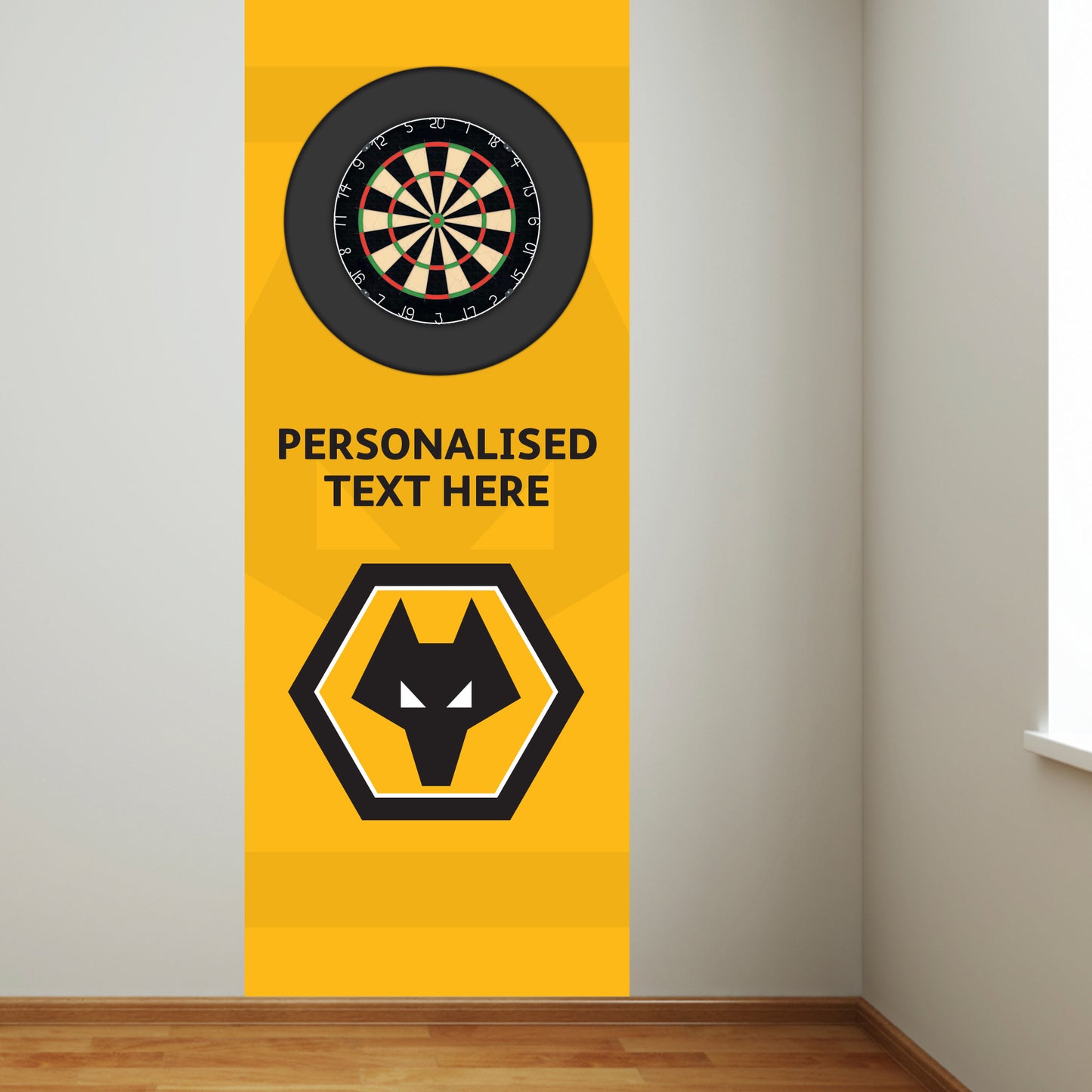 Wolverhampton Wanderers FC Wall Sticker - Dart Board Backdrop with Personalised Text Wall Art