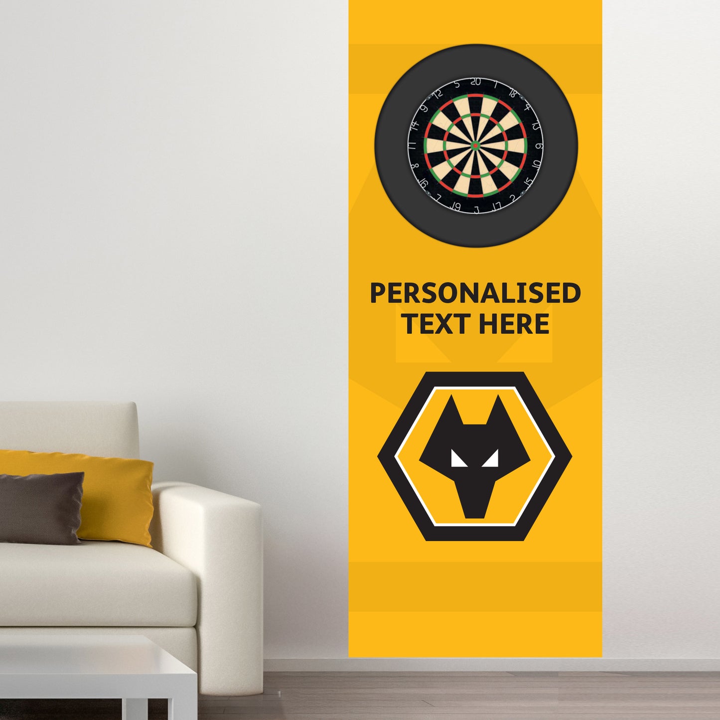 Wolverhampton Wanderers FC Wall Sticker - Dart Board Backdrop with Personalised Text Wall Art