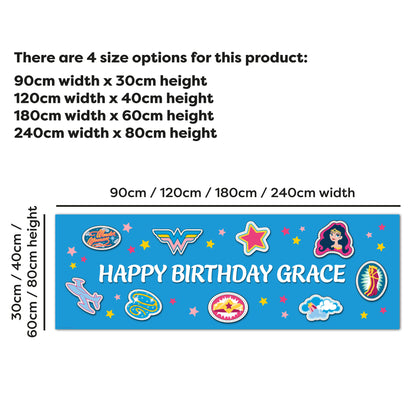 Justice League Birthday - Wonder Woman Blue Personalised Name Banner Wall Sticker