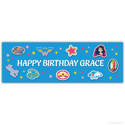 Justice League Birthday - Wonder Woman Blue Personalised Name Banner Wall Sticker