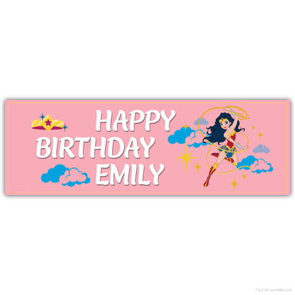 Justice League Birthday - Wonder Woman Pink Personalised Name Banner Wall Sticker