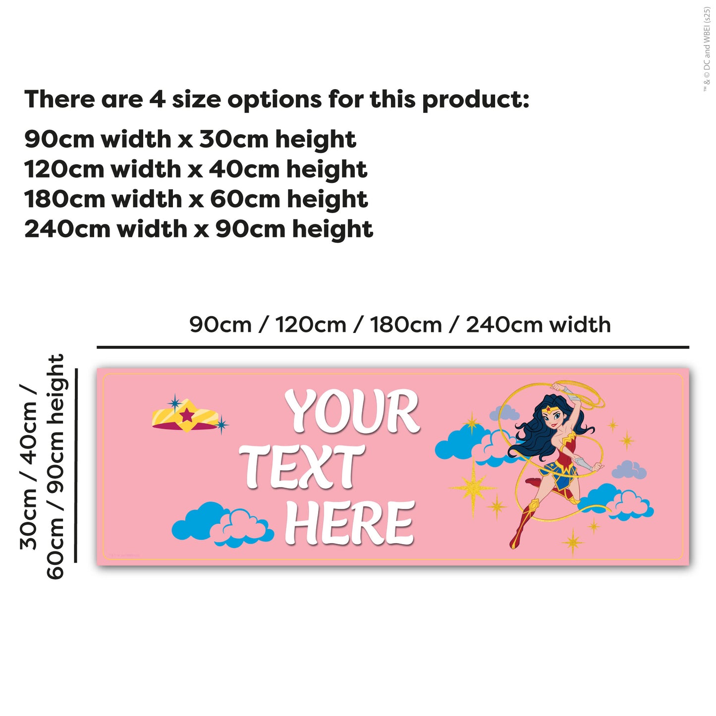 Justice League Birthday - Wonder Woman Pink Personalised Name Banner Wall Sticker