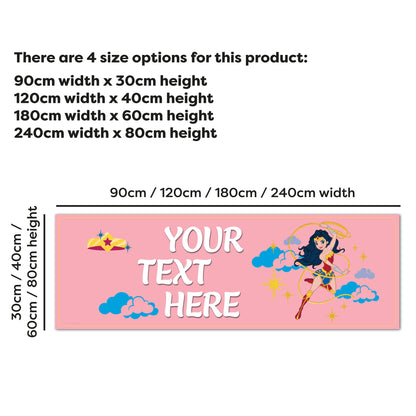 Justice League Birthday - Wonder Woman Pink Personalised Name Banner Wall Sticker