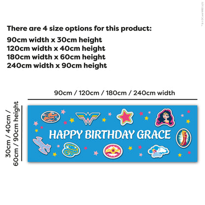 Justice League Birthday - Wonder Woman Blue Personalised Name Banner Wall Sticker