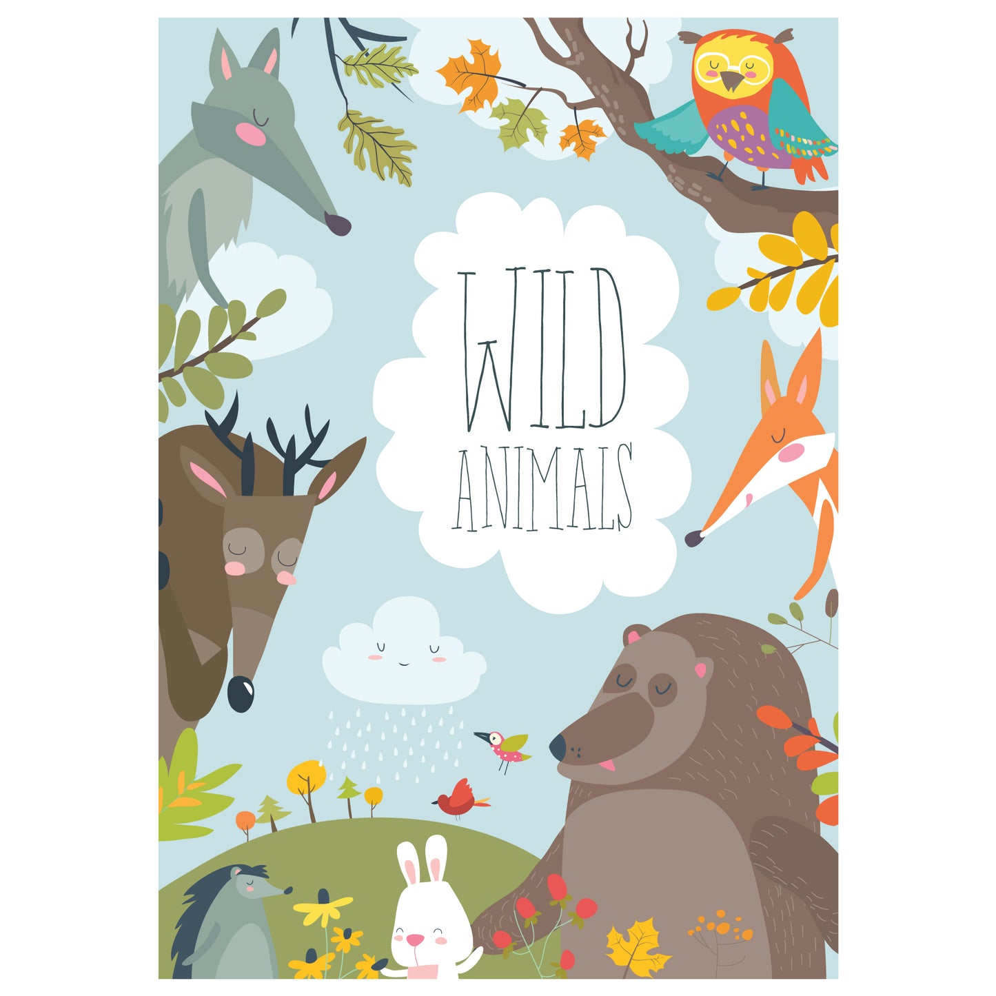 Woodland Print - Wild Animals Cloud Poster Wall Art