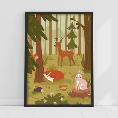 Woodland Print - Wild Forest Animals in the Trees Poster Wall Art